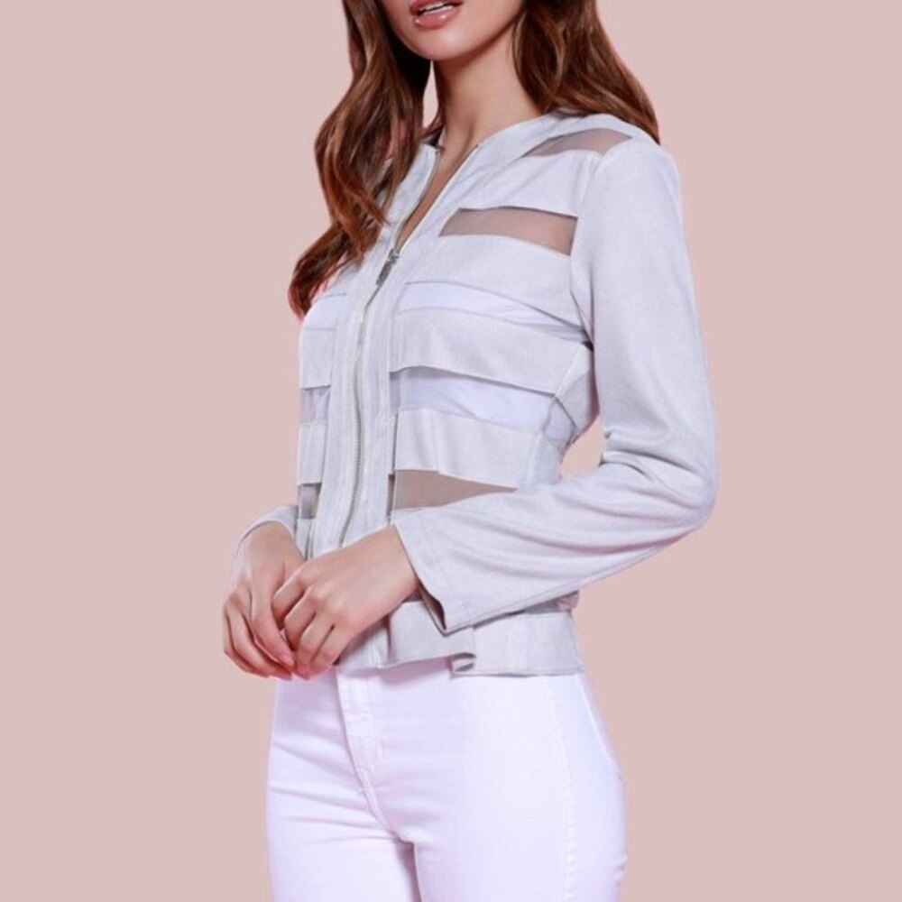 Dolce Cabo Dolcecabo Faux Suede Mesh Zip Up White Cream Jacket XL
